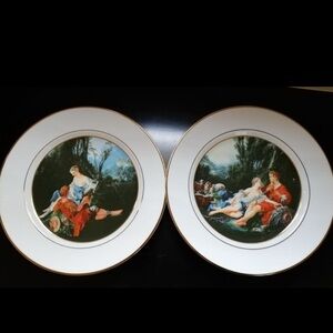 2 Vintage Porcelain François Boucher Plates - Tokyo Fuji Museum Pastoral Scenes